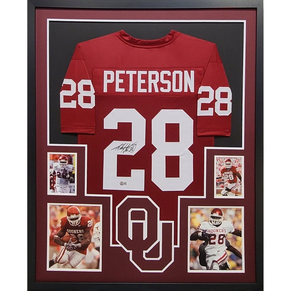 Adrian Peterson Signed Oklahoma Sooners Framed Jersey Beckett Authenticated 42x34 (1 of 2)