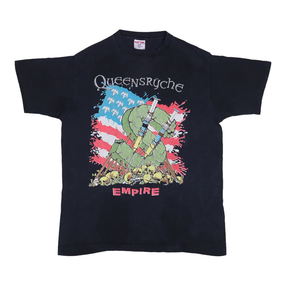 1991 Queensryche Empire World Tour Vintage T-Shirt Black 100% Cotton: 1991 Queensryche Empire World Tour Vintage T-Shirt Black 100% Cotton This original vintage 1991 Queensryche Empire World Tour shirt is a true collector's item, not a modern reproduction. Featuring str