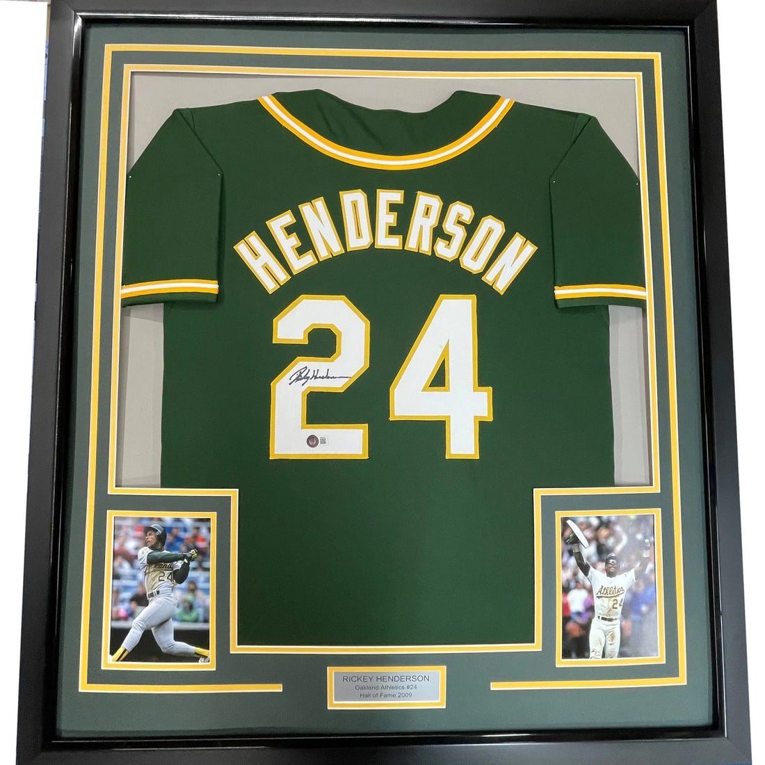 Framed Rickey Henderson Autographed Oakland Jersey with BAS COA (1 of 2)