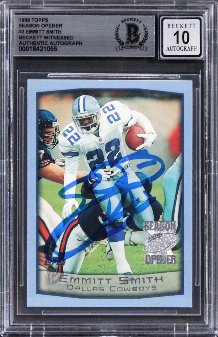 Emmitt Smith Autographed 1999 Topps Season Opener Card Mint 10 Beckett (1 of 2)