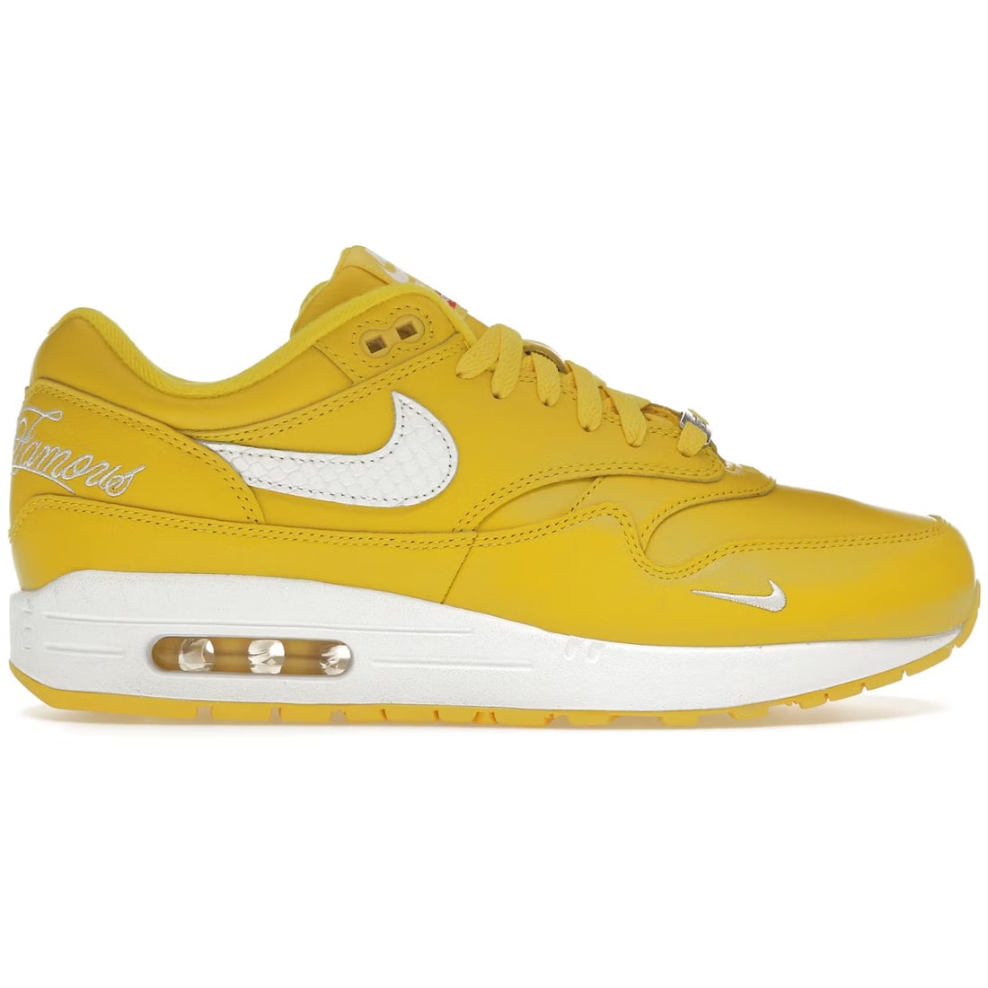 Nike Air Max 1 87 SP Supreme Speed Yellow Size 13 M: Nike Air Max 1 87 SP Supreme Speed Yellow Size 13 M Introducing the Nike Air Max 1 '87 SP in the vibrant Supreme Speed Yellow colorway. This iconic sneaker showcases a classic design that combines sty