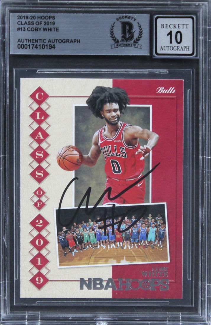 Coby White Signed 2019 Hoops Rookie Card Auto 10 Beckett Slab (1 of 2)