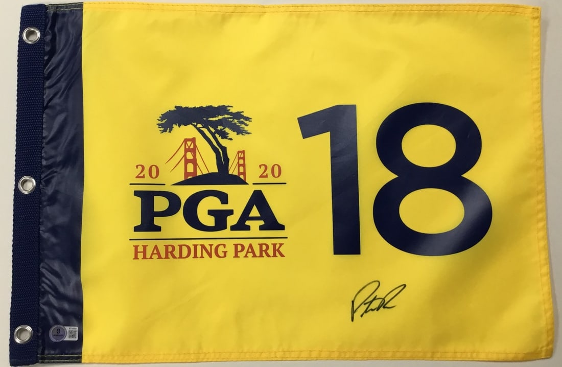 Patrick Reed Signed 2020 PGA Harding Park Pin Flag Beckett Authenticated: Patrick Reed Signed 2020 PGA Harding Park Pin Flag Beckett Authenticated Celebrate golfing history with this authentic signed pin flag from the 2020 PGA Championship held at Harding Park. This officia