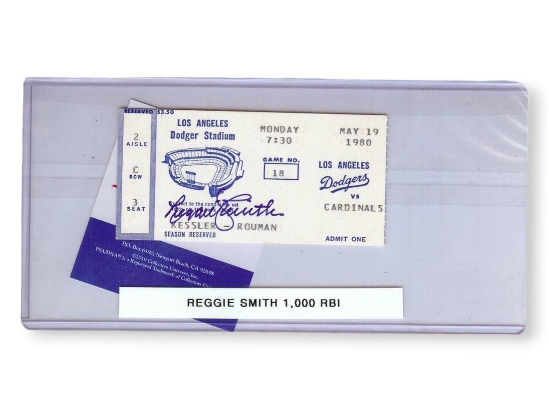 Reggie Smith Signed Ticket Stub Dodgers 1000th RBI PSA Authenticated (1 of 2)