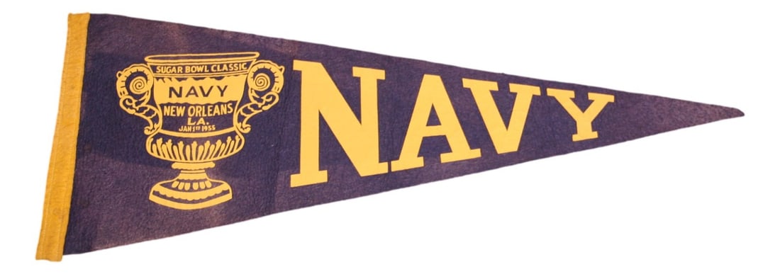 1955 Navy Midshipmen Sugar Bowl 29 Inch Vintage Pennant Rare NCAA: 1955 Navy Midshipmen Sugar Bowl 29 Inch Vintage Pennant Rare NCAA This rare Vintage 1955 Navy Midshipmen Sugar Bowl pennant is a must-have for any football enthusiast or collector. Officially licensed