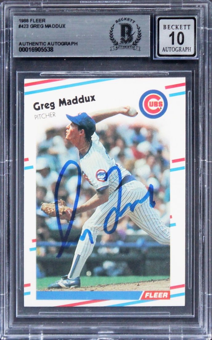 Greg Maddux Signed 1988 Fleer #423 Card Gem Mint 10 Beckett Authenticated (1 of 2)