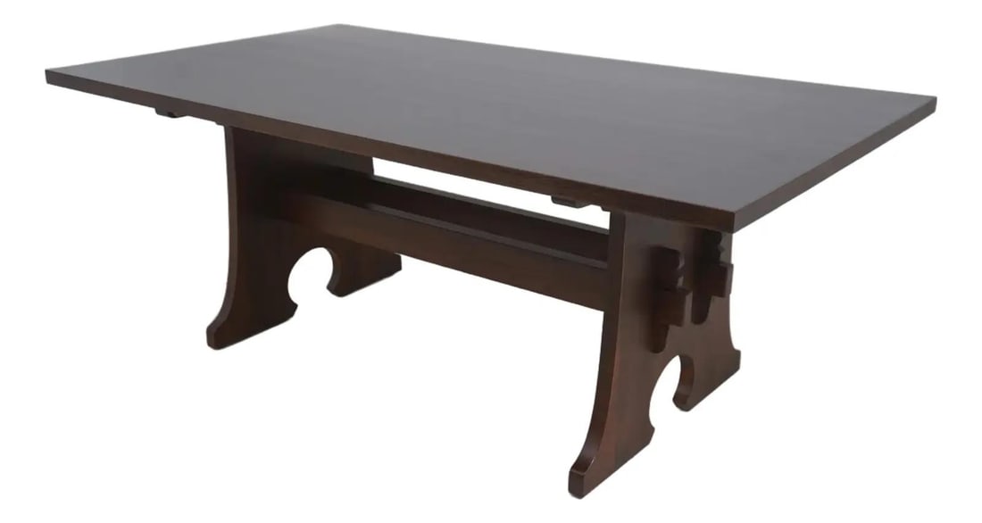 Stickley Mission Oak Trestle Dining Table Arts & Crafts Design: Stickley Mission Oak Trestle Dining Table Arts & Crafts Design This Stickley Mission Oak Trestle Dining Table embodies the rich craftsmanship of the Arts & Crafts movement. With a high-quality oak con