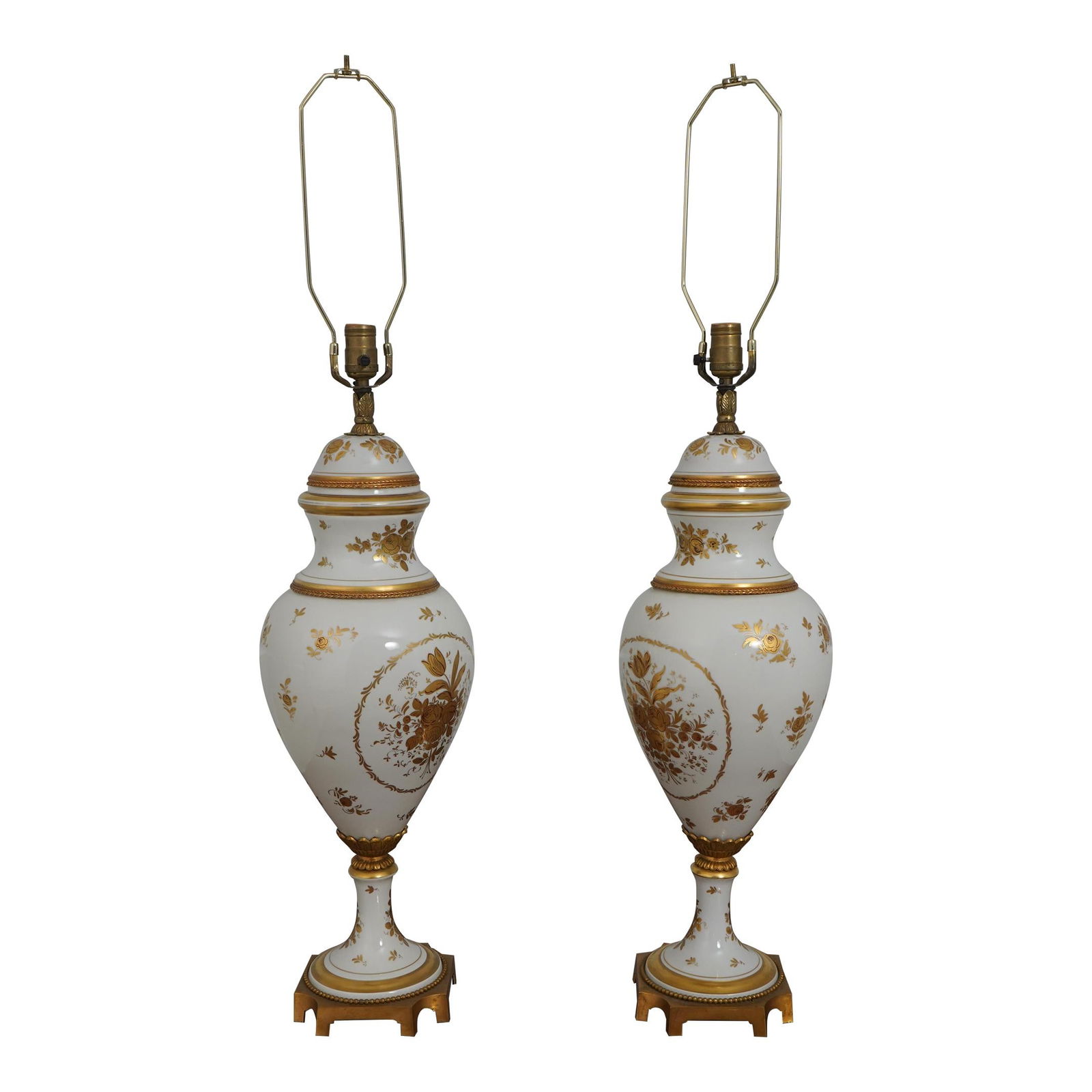 Vintage 1920s Limoge Porcelain Urn Table Lamps Pair Gold Details (1 of 10)