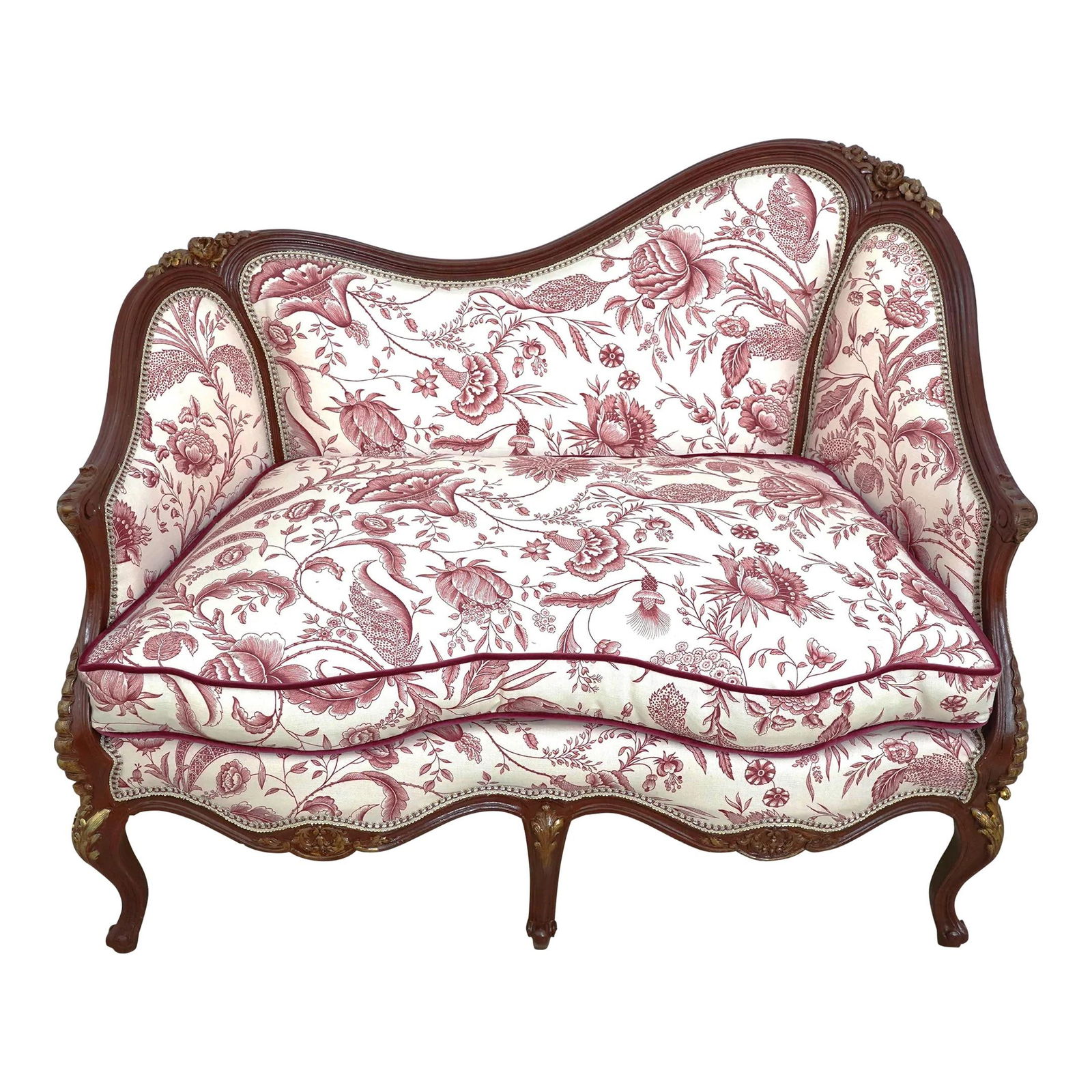 Elegant French Louis XV Style Settee with Floral Upholstery (1 of 10)