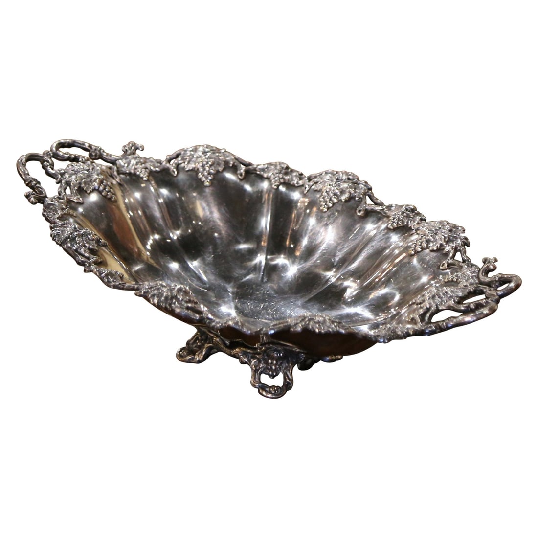 19th Century Hand-Crafted Silver Plated Bread Basket France with Vine Motifs (1 of 15)
