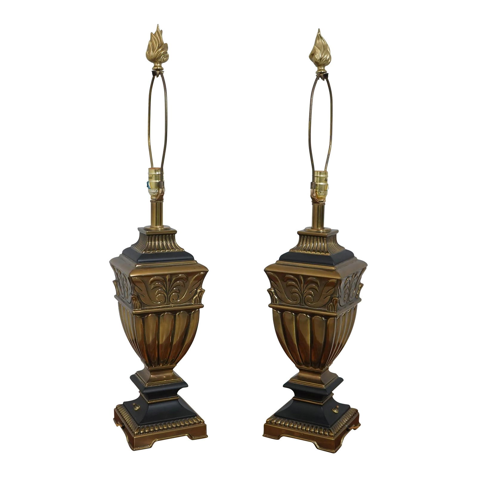 Elegant Rembrant Regency Bronze Finish Lamps Pair with Flame Finials (1 of 10)