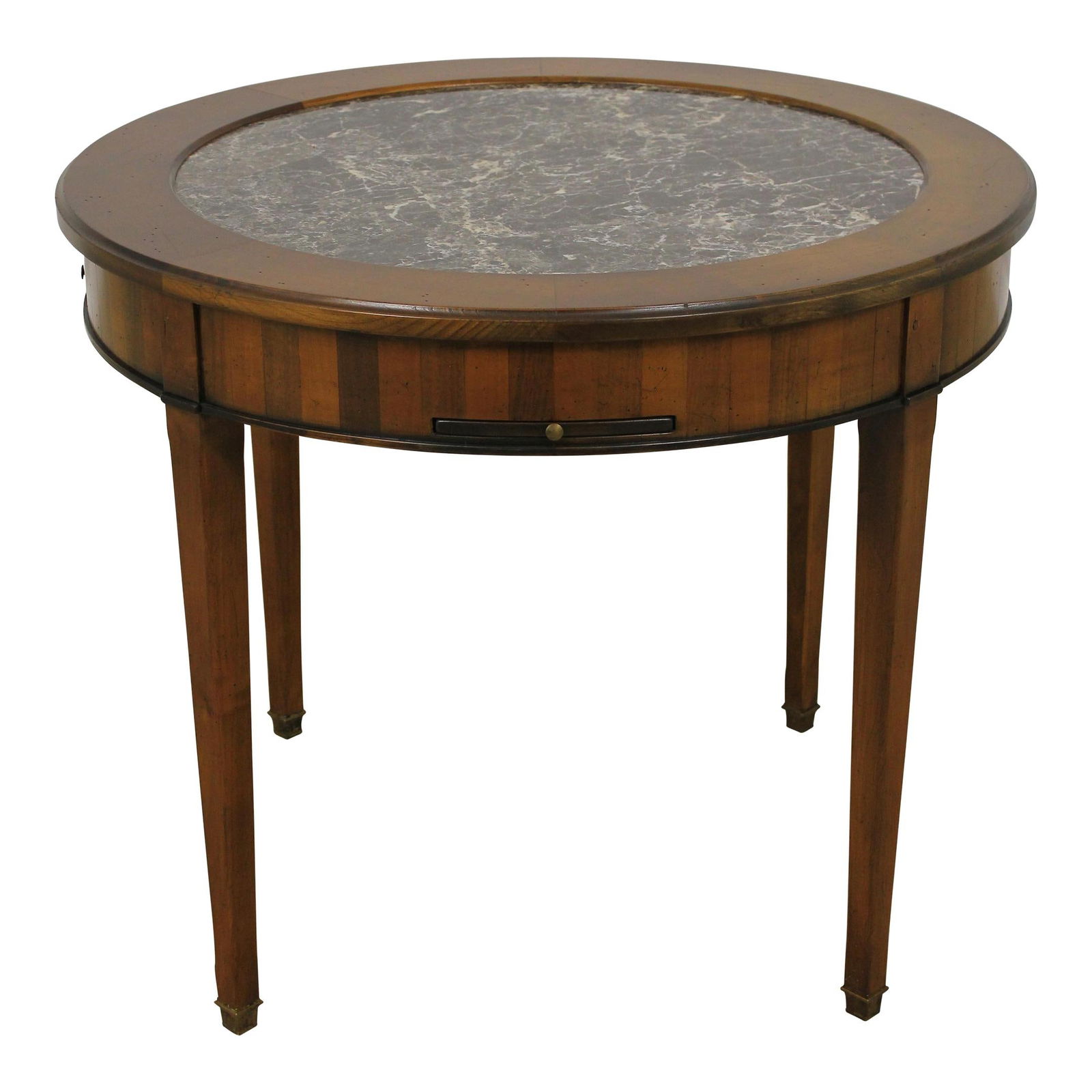Elegant Round French Louis XVI Style Marble Top Center Table: Elegant Round French Louis XVI Style Marble Top Center Table This exquisite Round French Louis XVI Style Center Table features a stunning marble top and boasts high-quality construction with a factory