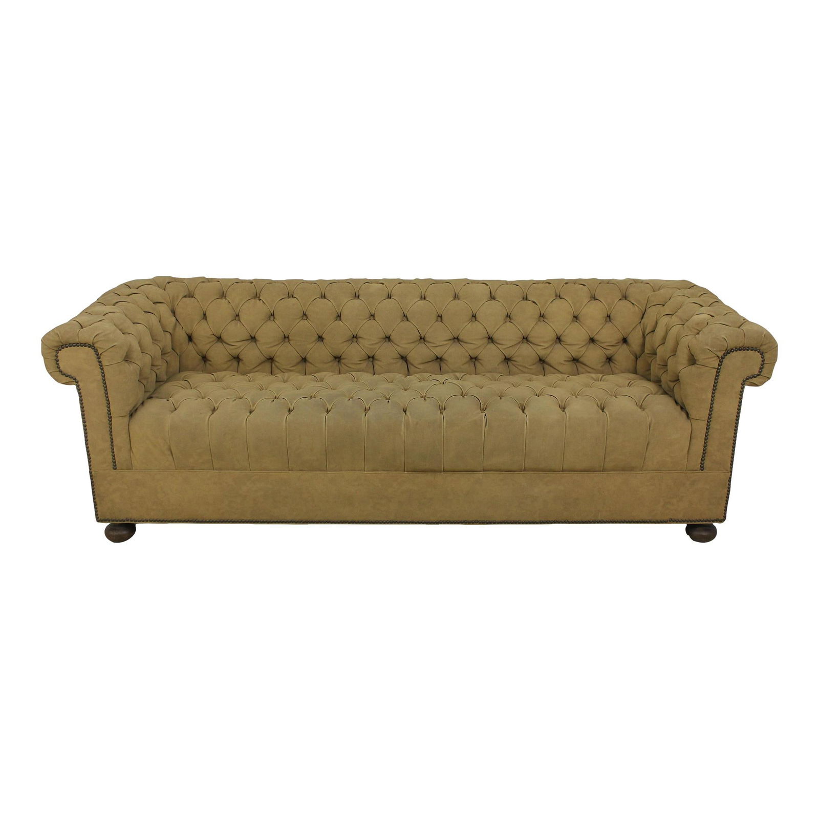 Vintage Chesterfield Style Sofa Khaki Faux Suede with Bun Feet (1 of 10)
