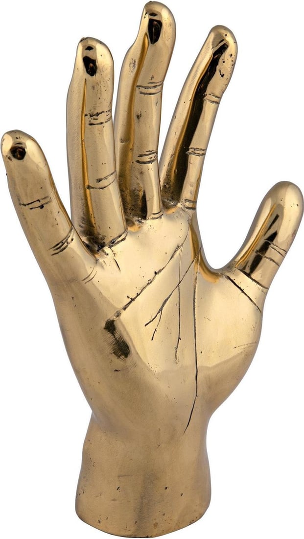 Brass Open Hand Ornament by Noir 9H 8W 2.5D: Brass Open Hand Ornament by Noir 9H 8W 2.5D Enhance your home decor with this Vintage Style Brass Open Hand Ornament. Crafted in an antique style, this eye-catching piece features a charming open hand