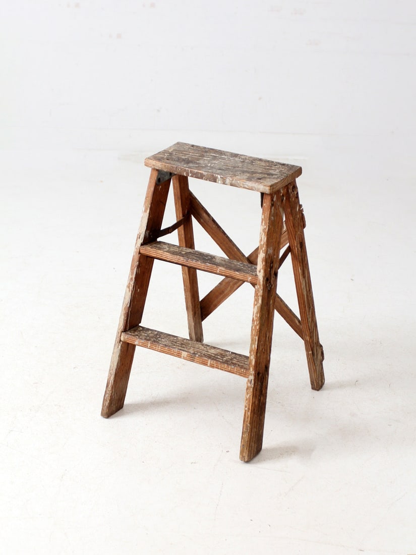 Charming Vintage Wooden Step Ladder with Rustic Finish (1 of 9)