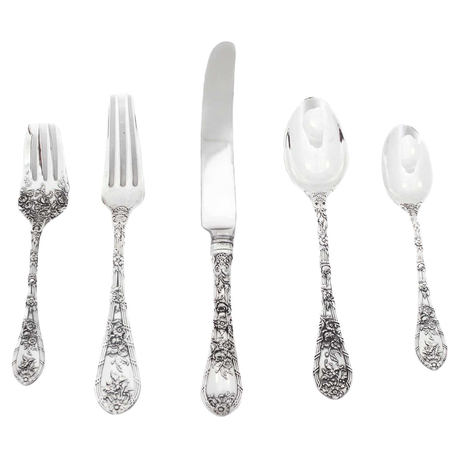 William Durgin Sterling Silver Flatware Set 60 Pieces Floral Design (1 of 8)