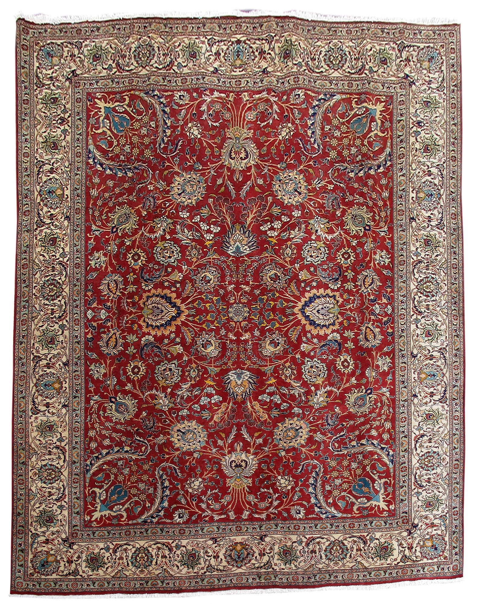 9.9 x 12.3 Red Persian Tabriz Hand-Knotted Wool Rug (1 of 3)