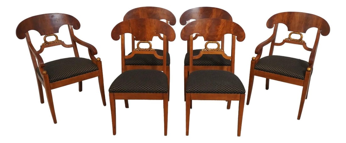 Set of 6 Henredon Neoclassical Dining Chairs with Burl Wood Backs (1 of 10)