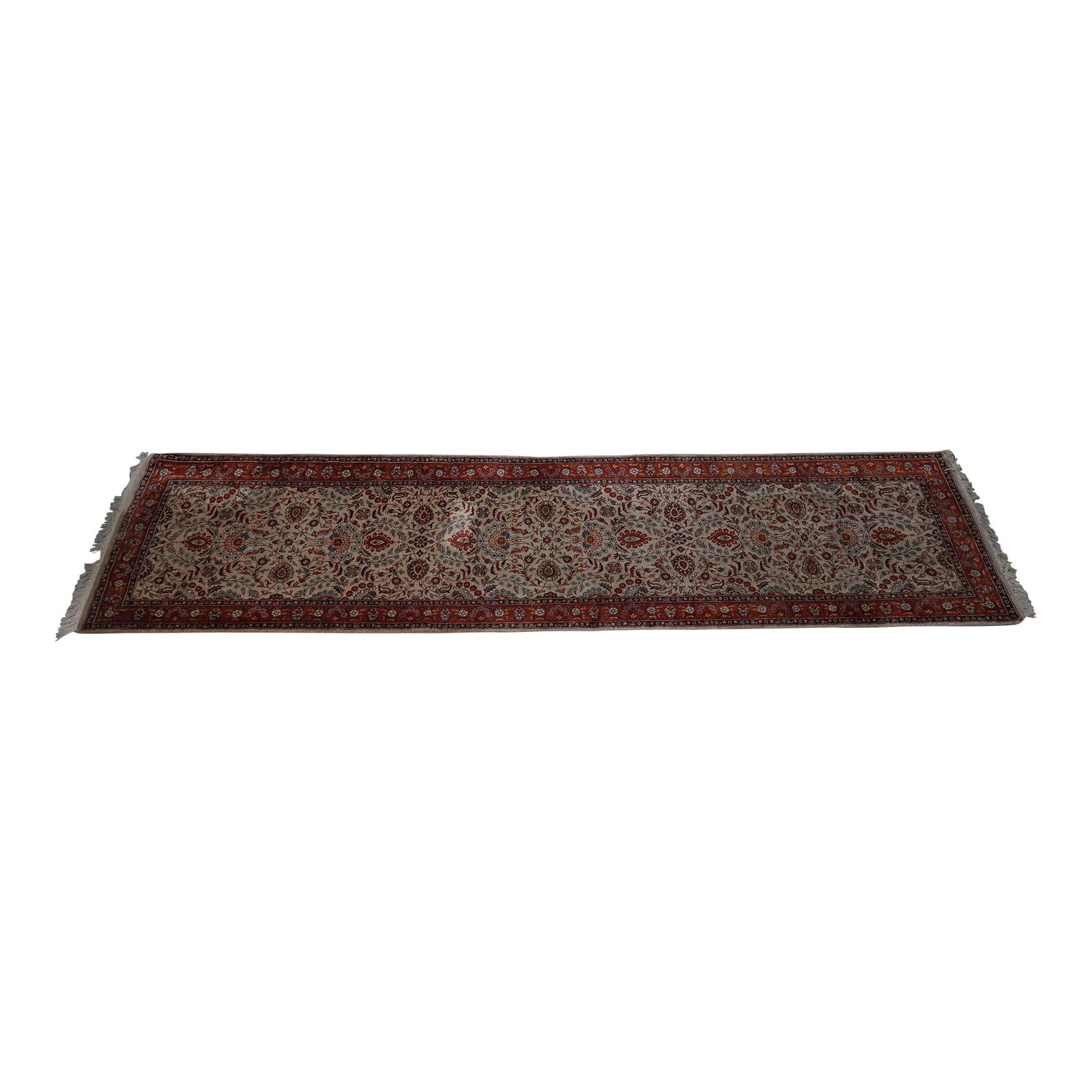 Vintage 1950s Bloomingdales 3 x 11 Red Wool Oriental Runner Rug: Vintage 1950s Bloomingdales 3 x 11 Red Wool Oriental Runner Rug Discover a stunning 1950s Bloomingdales Vintage Oriental Runner Rug, measuring 32.5 x 130 inches. This exquisite piece showcases high-qu