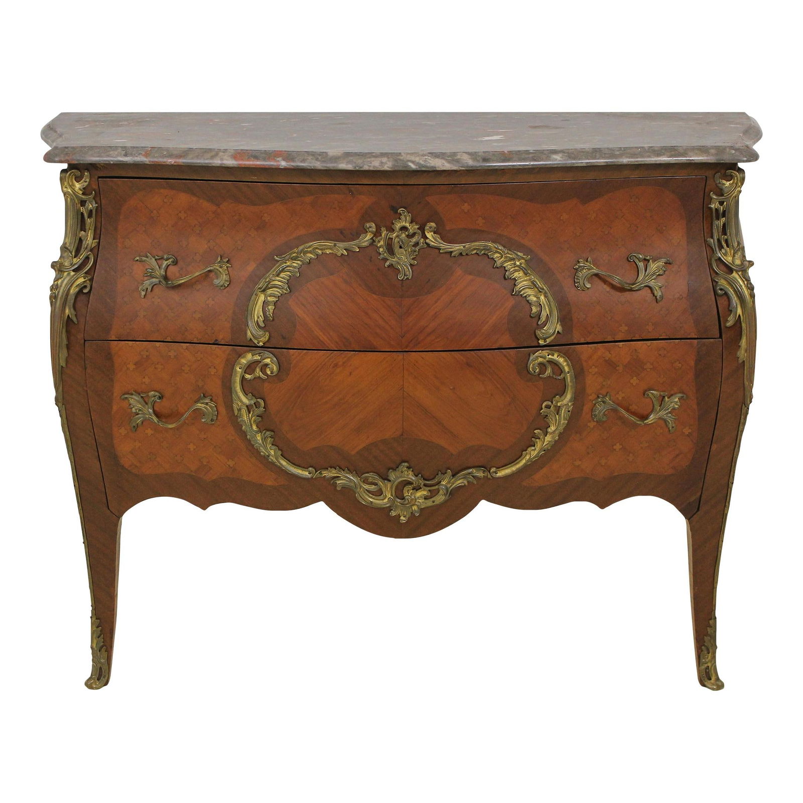 Vintage French Commode by Maison Francois Daide with Marble Top: Vintage French Commode by Maison Francois Daide with Marble Top This exquisite vintage French commode, dating back to the 1930s, features a high-quality construction with bronze-mounted ormolu accents