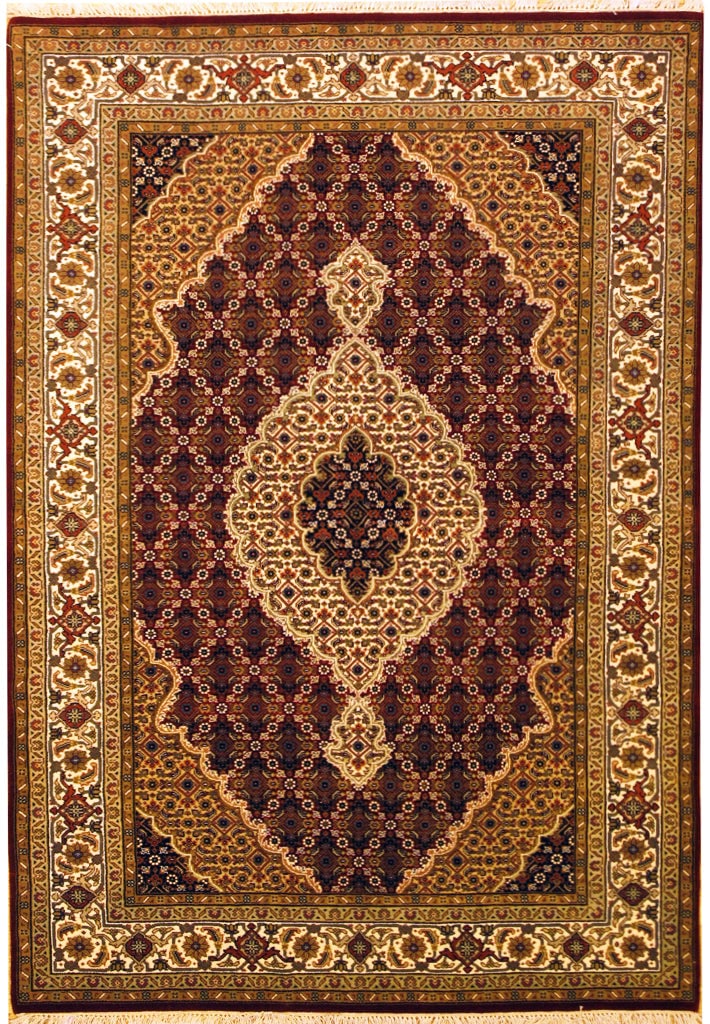 4'1" x 6'2" Wool & Silk Tabriz Mahi Handmade Area Rug: 4'1" x 6'2" Wool & Silk Tabriz Mahi Handmade Area Rug Free continental US Shipping Elevate your home decor with this exquisite 4' x 6' Wool & Silk Tabriz Mahi Handmade Rug, a true masterpiece of Persi