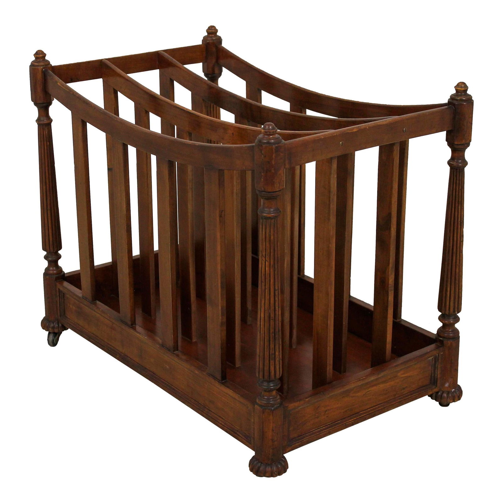 Monumental Walnut Canterbury Magazine Rack on Casters 30x18x24: Monumental Walnut Canterbury Magazine Rack on Casters 30x18x24 This impressive Monumental Canterbury Magazine Rack features a beautiful walnut finish and is designed in a classic Continental style. Cr