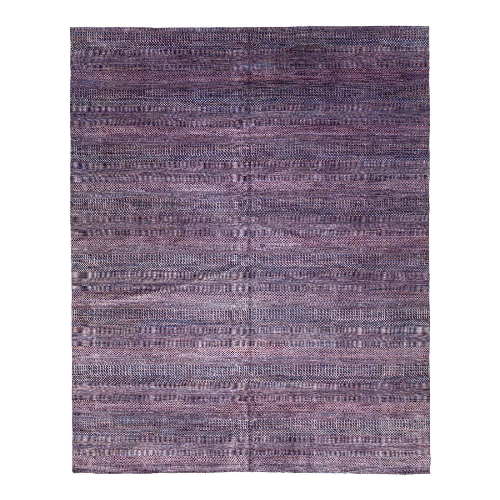 Oversized Modern Savannah Handmade Wool Rug in Purple: Oversized Modern Savannah Handmade Wool Rug in Purple Elevate your space with this stunning contemporary Savannah hand-knotted wool rug, featuring an intricate geometric pattern in shades of blue, gra