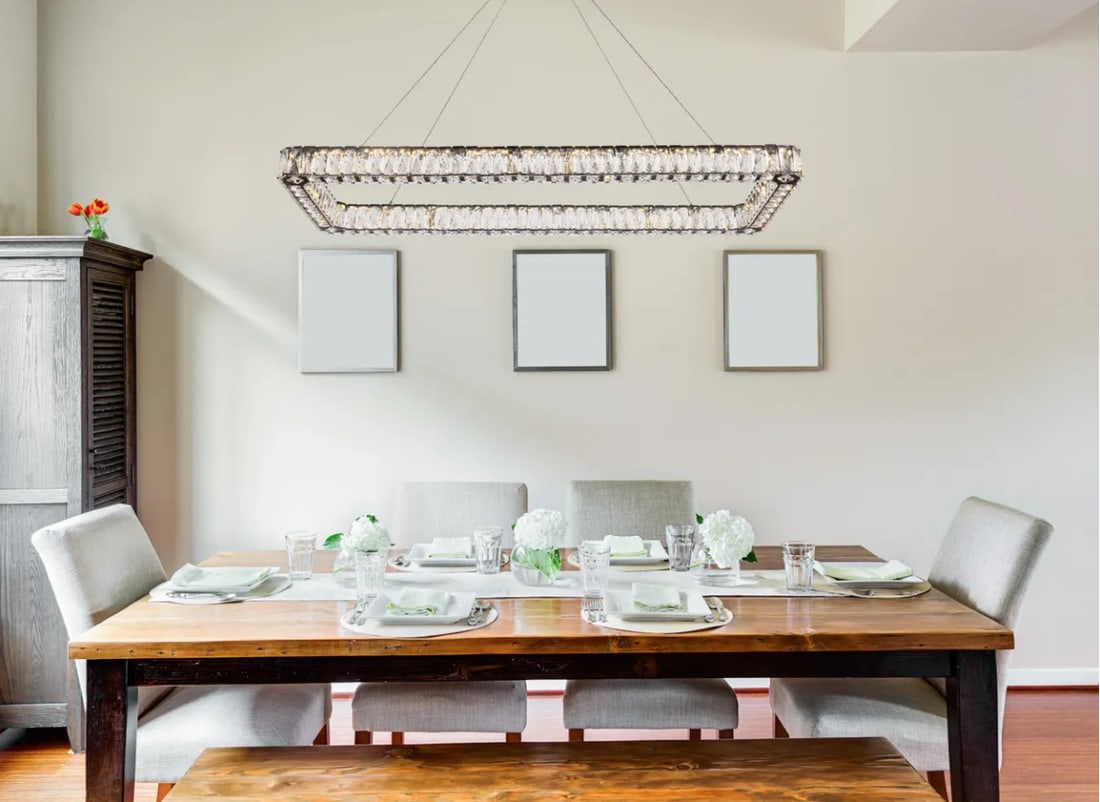 Elegant 50 Inch Black Frame Crystal LED Chandelier Modern Light Fixture: Elegant 50 Inch Black Frame Crystal LED Chandelier Modern Light Fixture Illuminate your space with this stunning 50" Crystal Chandelier, featuring a sleek black frame that complements modern decor. Th