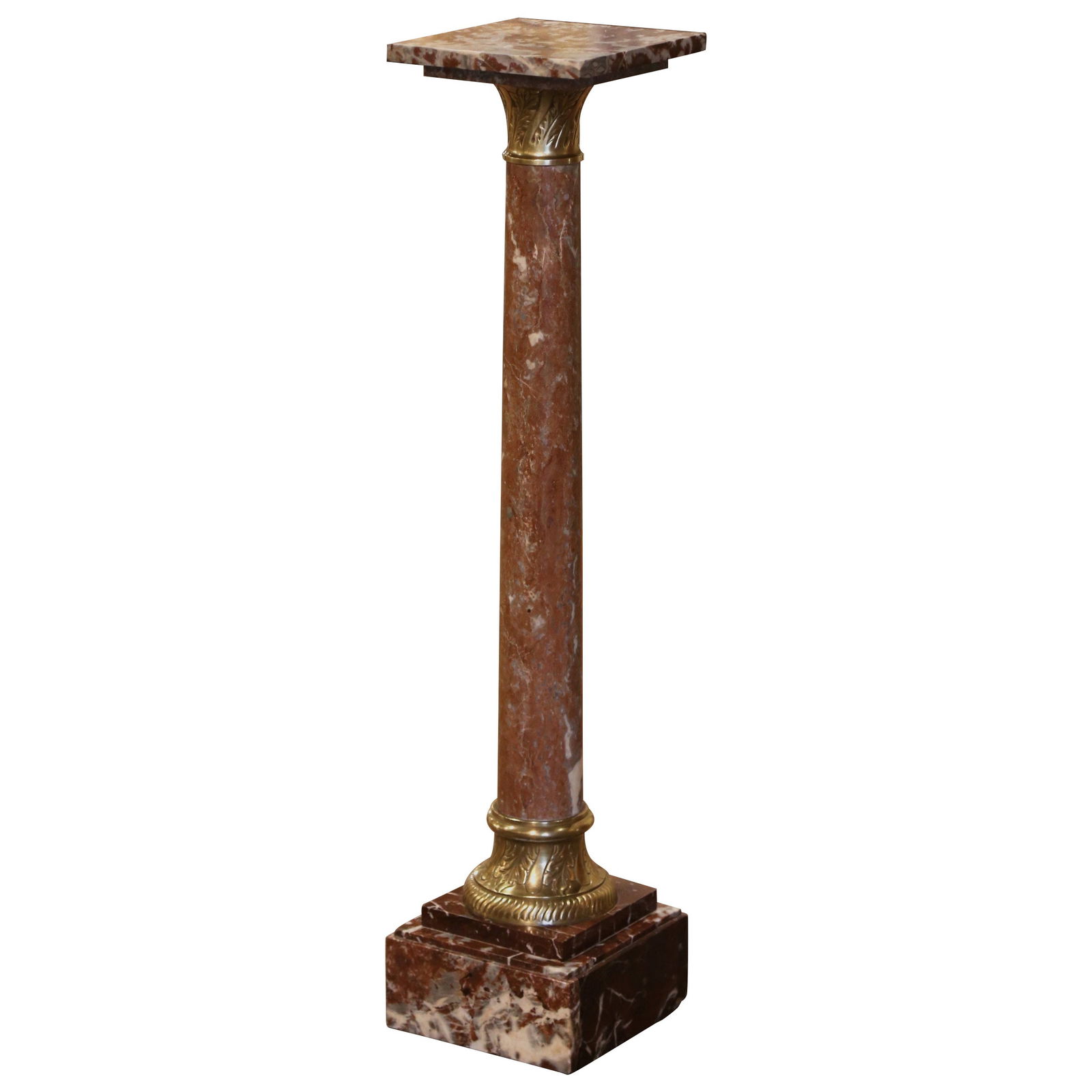 19th Century Napoleon III Marble and Bronze Selette Pedestal Table: 19th Century Napoleon III Marble and Bronze Selette Pedestal Table This exquisite 19th Century French Napoleon III carved marble and bronze selette pedestal table is a stunning piece of antique furnit