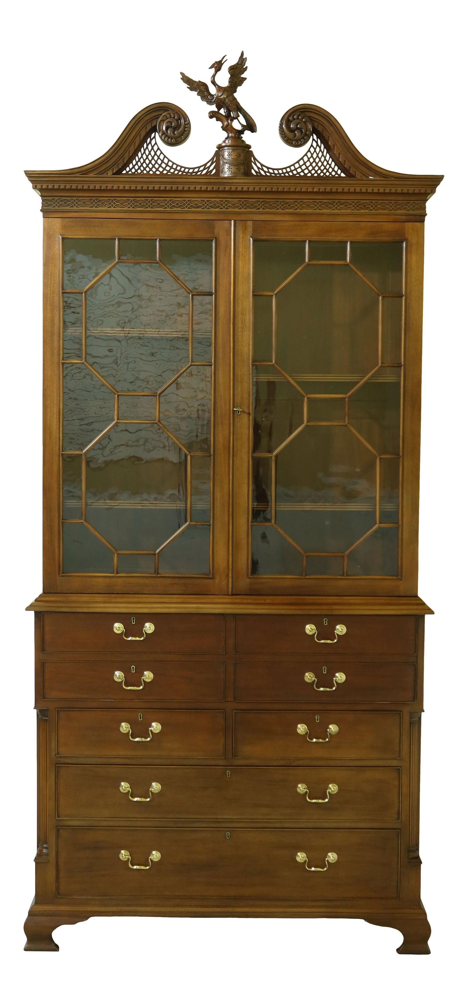 Chippendale Style Mahogany Butler Desk China Cabinet with Brass Hardware (1 of 10)
