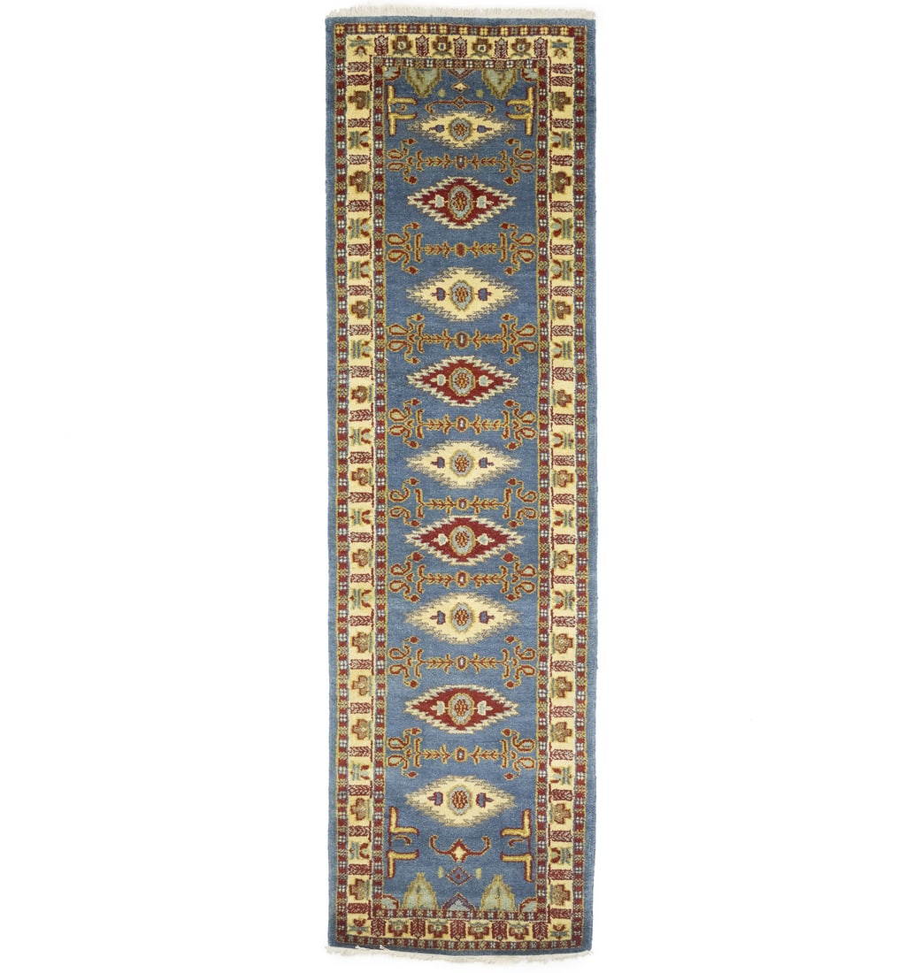 Tribal Kazak Hand-Knotted Runner Rug 2'7 x 9'11 Modern Wool Decor: Tribal Kazak Hand-Knotted Runner Rug 2'7 x 9'11 Modern Wool Decor Enhance your space with this stunning Tribal Kazak Runner Rug, perfect for hallways, kitchens, and bedrooms. Crafted from high-quality