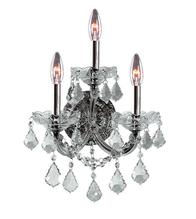 Artistry Maria Theresa 3 Light Wall Sconce with Asfour Crystals Chrome 22in: Artistry Maria Theresa 3 Light Wall Sconce with Asfour Crystals Chrome 22in Illuminate your space with the exquisite Wall Sconce Light Fixture from the Maria Theresa collection. This stunning piece fe