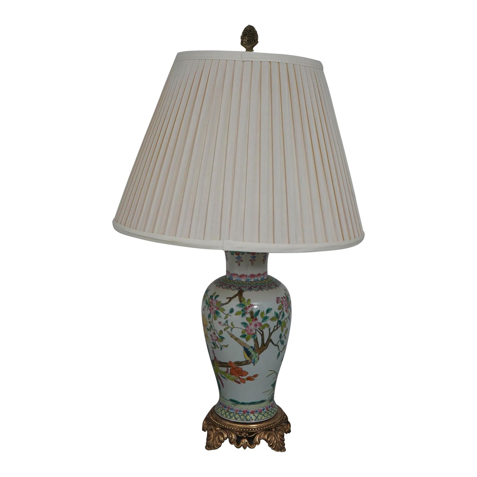 Stunning Chinoiserie Porcelain Table Lamp with Ornate Metal Base (1 of 9)
