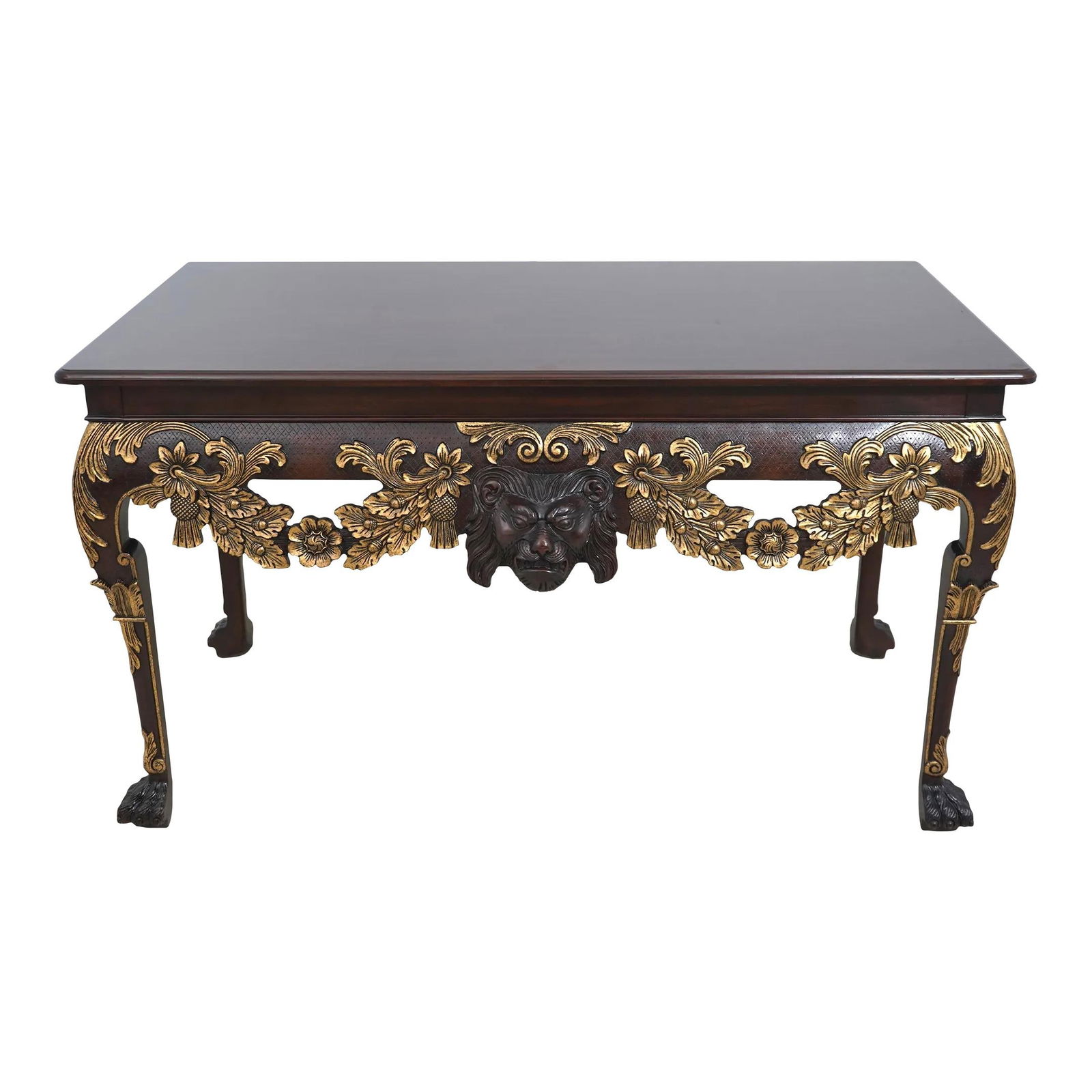 Baker Gold Gilt Console Table in George III William Kent Style: Baker Gold Gilt Console Table in George III William Kent Style This stunning console table showcases the elegance of George III design, featuring exquisite carvings and a luxurious gold gilt finish. C