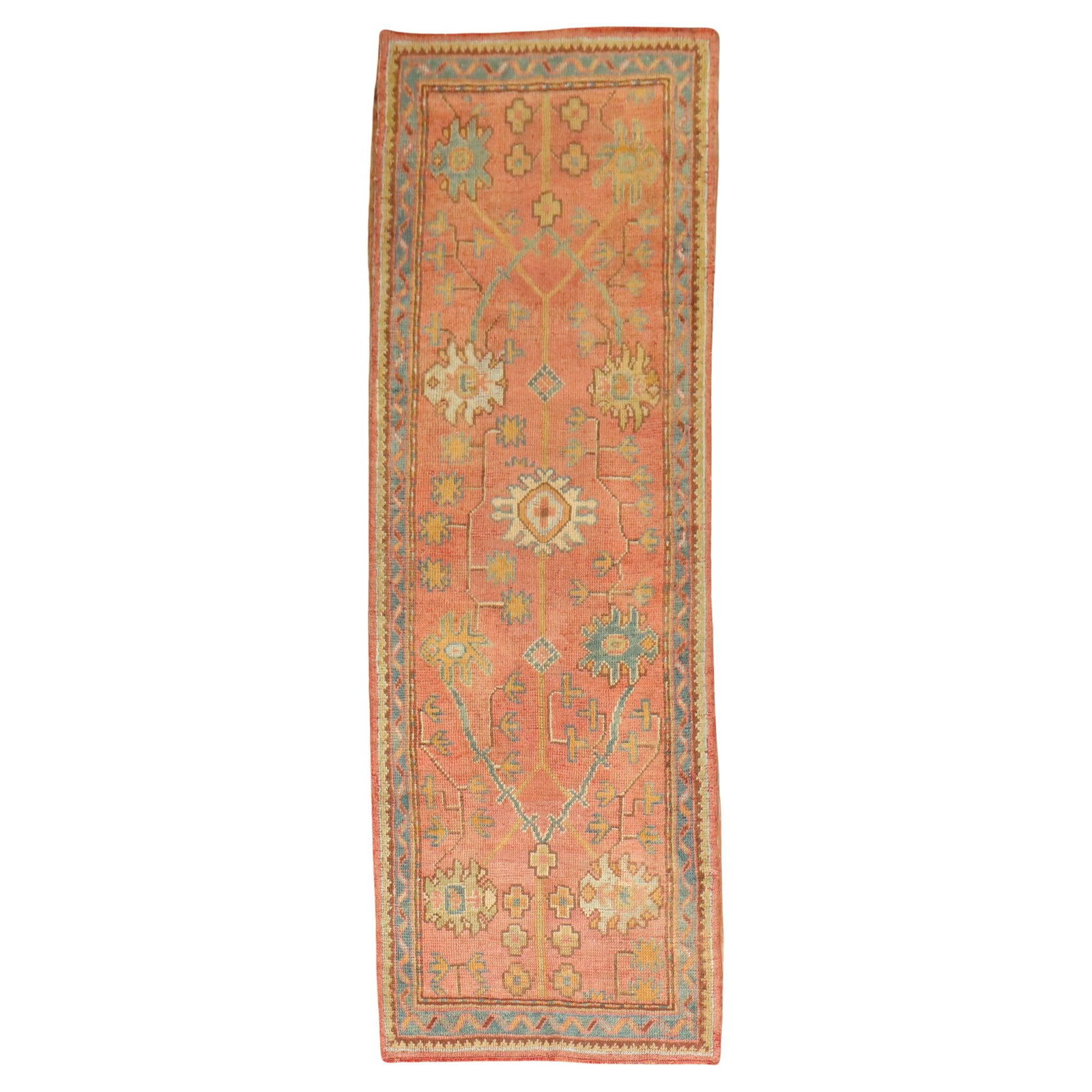 Antique Early 20th Century Wool Turkish Oushak Runner 39 x 116: Antique Early 20th Century Wool Turkish Oushak Runner 39 x 116 This exquisite early 20th century Turkish Oushak runner features a vibrant orange hue, showcasing the rich tradition of Turkish