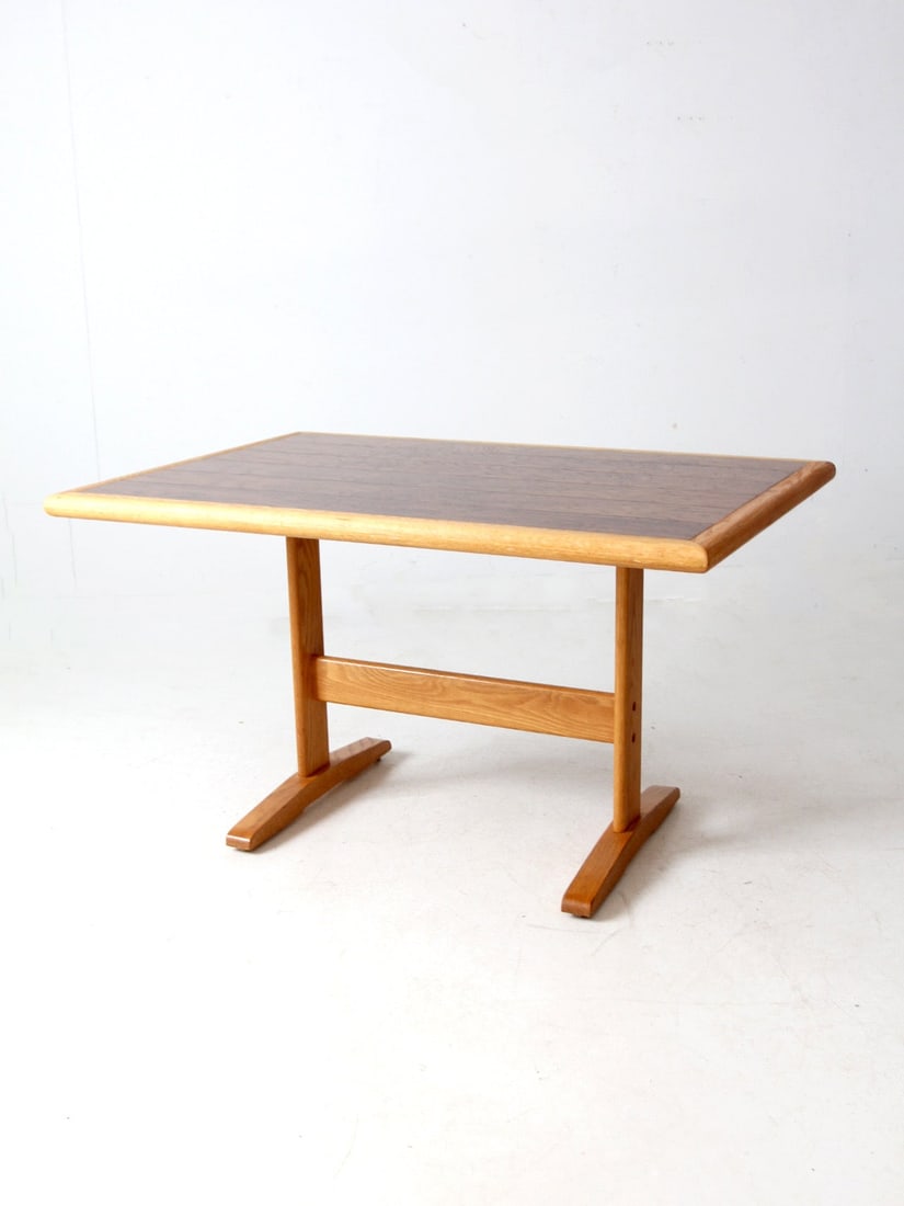 Vintage Wooden Trestle Table Natural Frame Dark Top 51x35.25 (1 of 18)