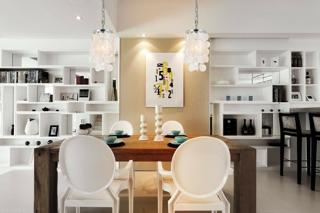 Living District Selene 1 Light Chrome Pendant Chandelier with Off White Shell Shade: Living District Selene 1 Light Chrome Pendant Chandelier with Off White Shell Shade Elevate your space with this stunning 1-Light Chrome Pendant Chandelier from the Selene Collection. Featuring a slee