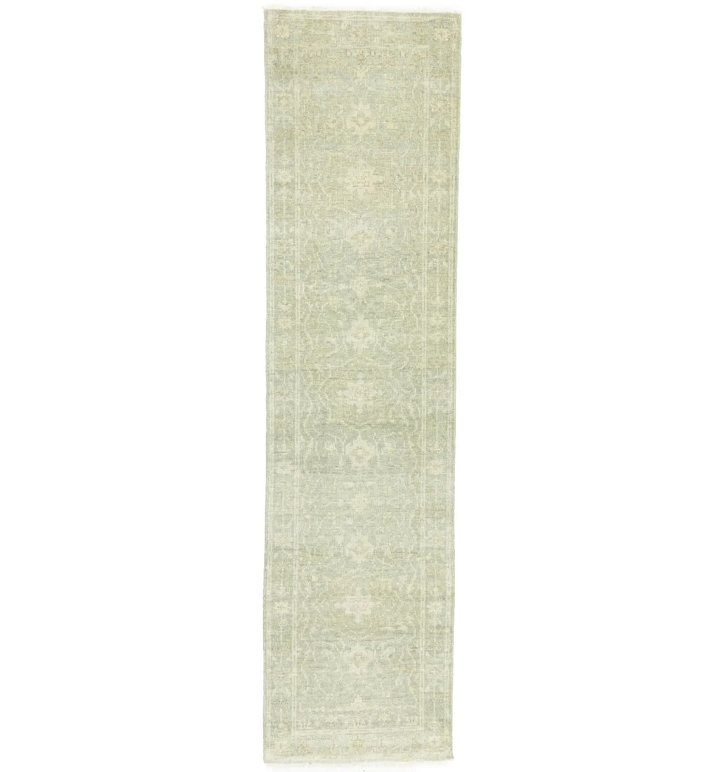 Hand-Knotted Floral Transitional Runner Rug 2'6 x 9'11 Wool Modern Design: Hand-Knotted Floral Transitional Runner Rug 2'6 x 9'11 Wool Modern Design Enhance your home decor with this beautifully crafted Muted Distressed Floral Transitional Runner Rug. Measuring 2'6" x 9'11",