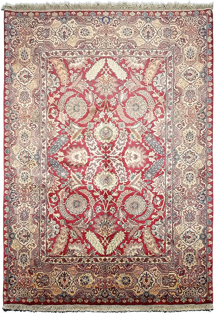 5'3" x 7' Indian Red Jaipur Handmade Wool Rug: 5'3" x 7' Indian Red Jaipur Handmade Wool Rug Free continental US Shipping Transform your space with the luxurious allure of this Indian Red Jaipur Handmade Rug. Meticulously crafted by skilled artisa