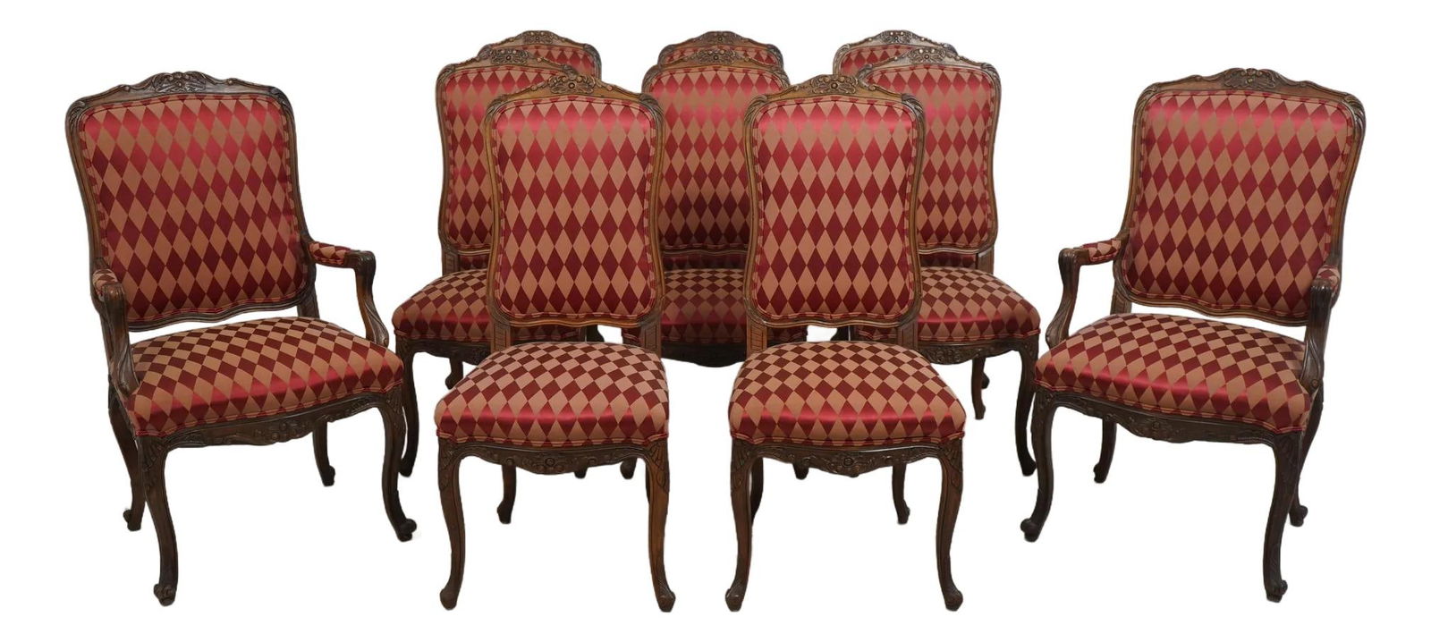 Set of 10 Vintage French Louis XV Walnut Dining Chairs (1 of 10)