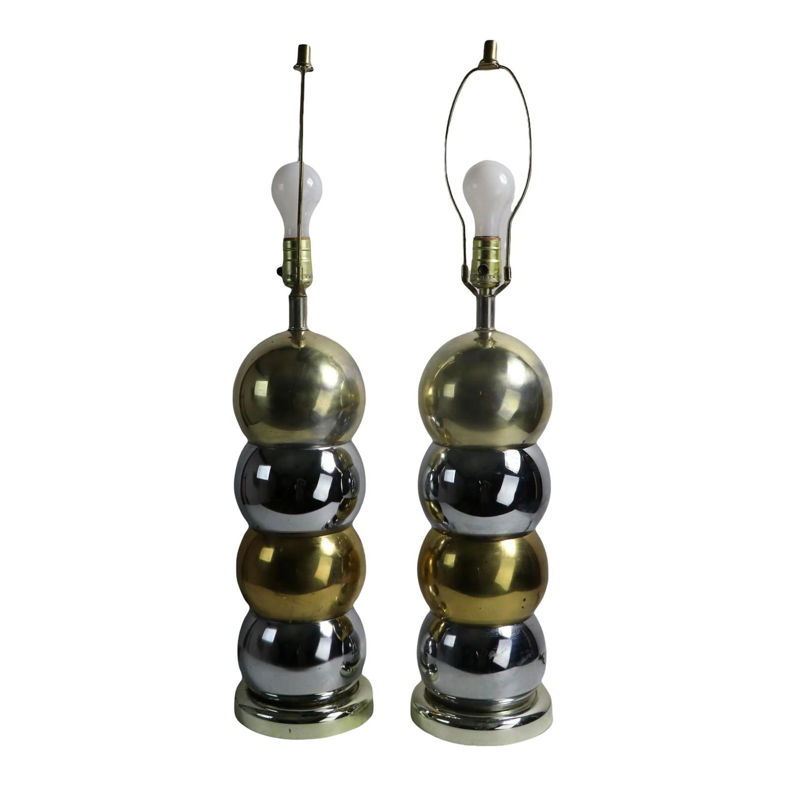 1970s Kovacs Stacked Ball Table Lamps Brass Chrome Pair USA (1 of 10)