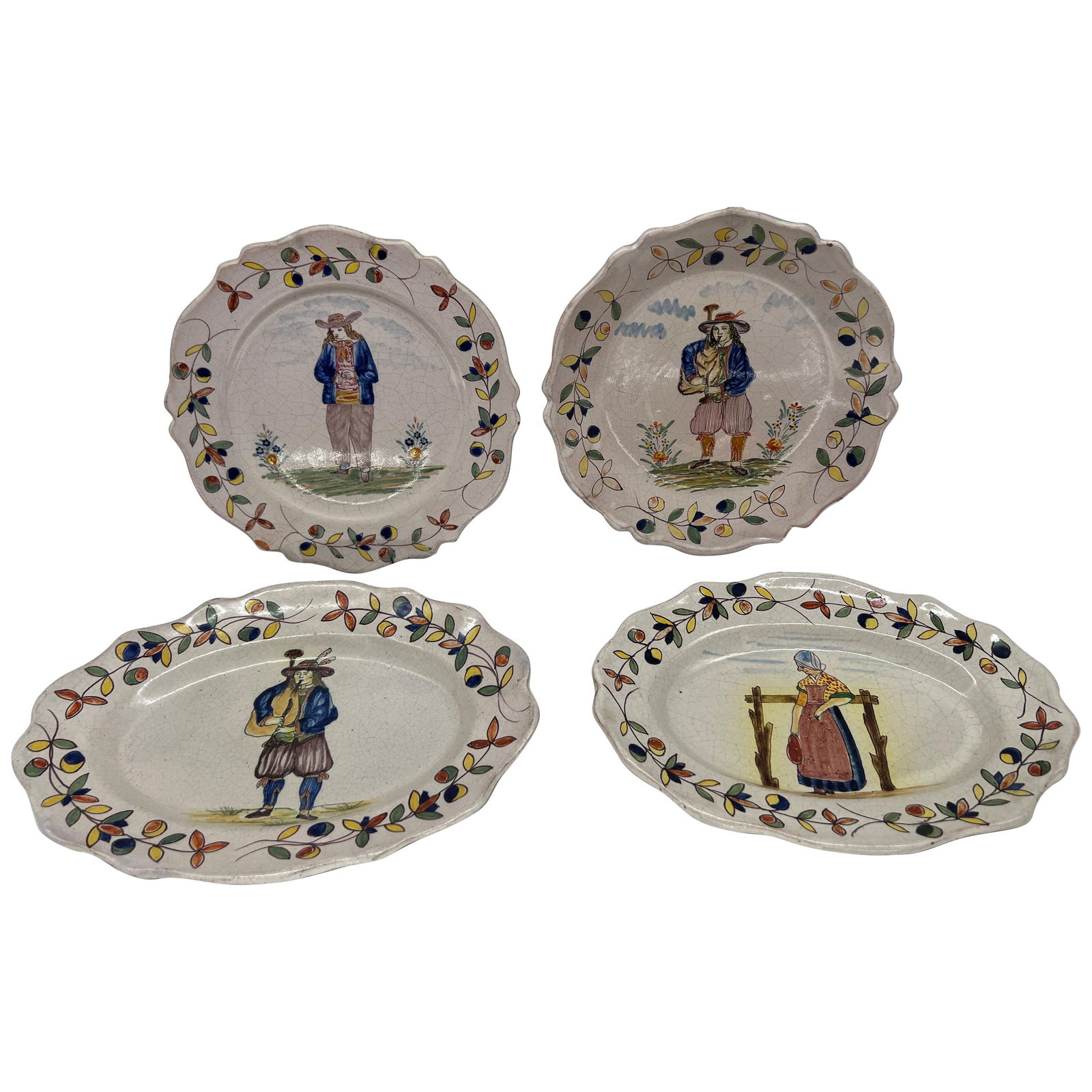 Set of 4 Vintage French Quimper Faience Plates with Figural Designs (1 of 7)