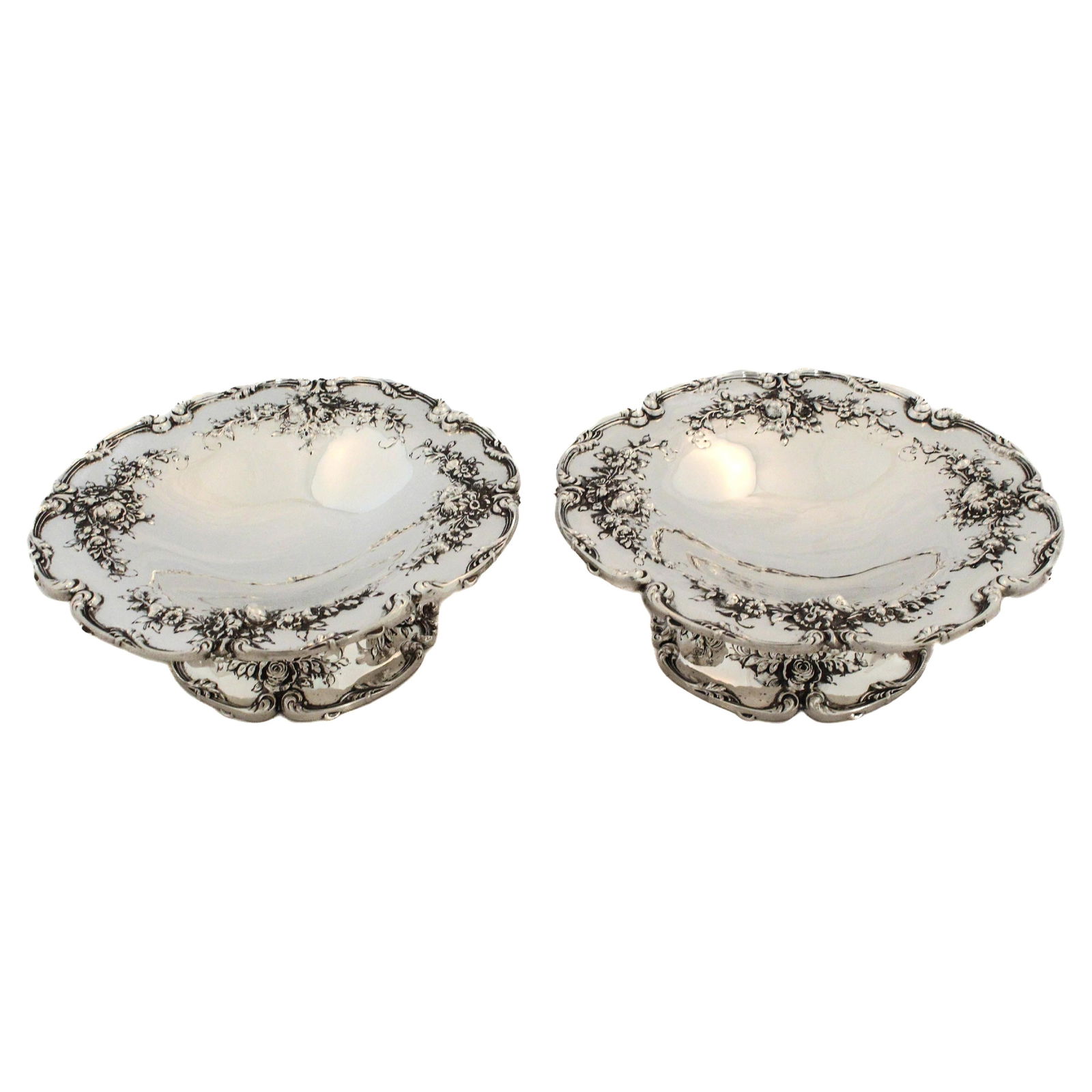 Set of 2 Redlich Sterling Silver Compotes 1910 Floral Design (1 of 7)