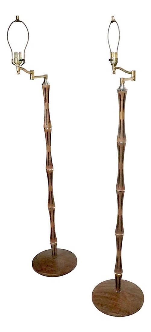 Mid Century Faux Bamboo Floor Lamps Pair 1950s 1960s (1 of 10)