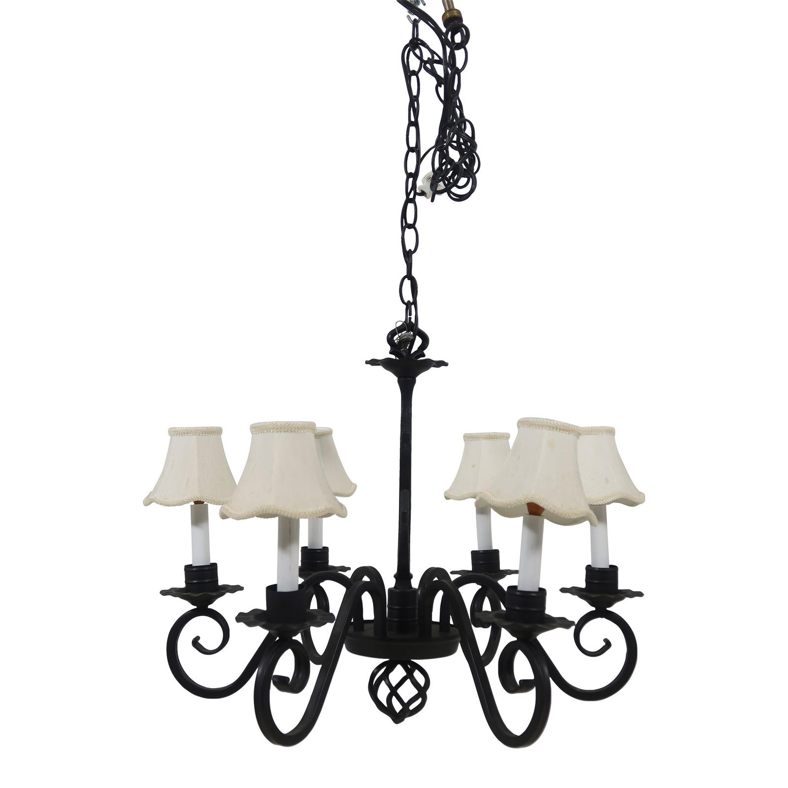 Vintage 6 Arm Wrought Iron Chandelier Black Finish (1 of 9)