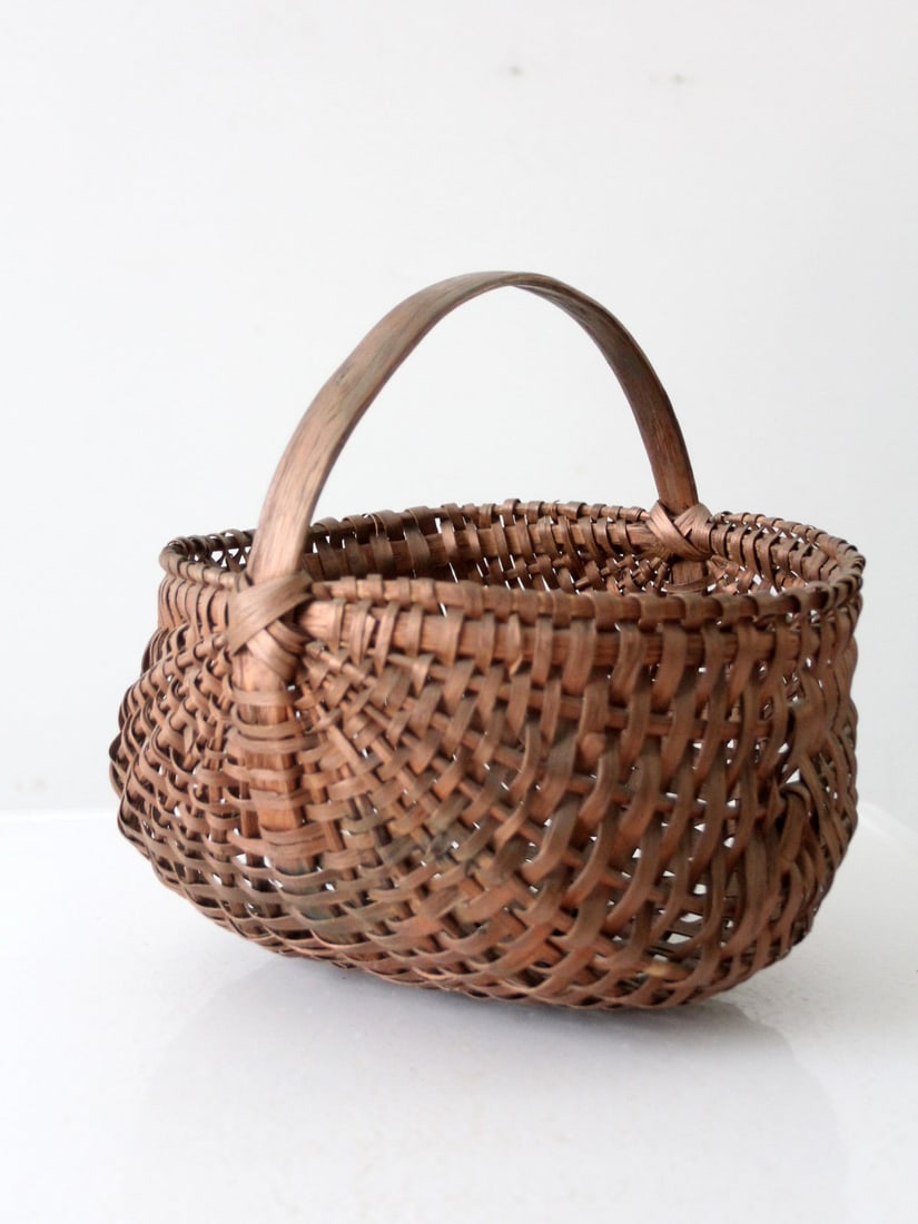 Antique 19th Century Gathering Basket with Bentwood Handle (1 of 13)