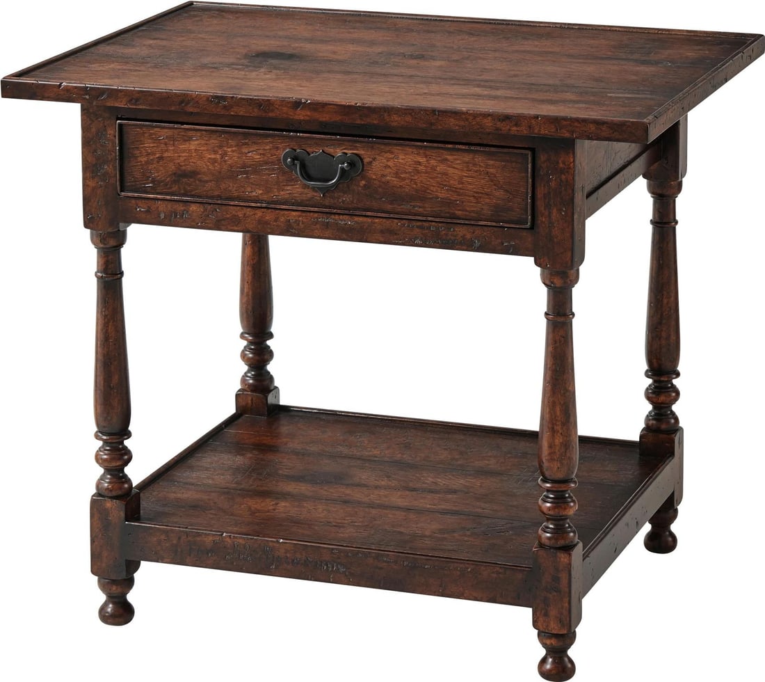 Theodore Alexander Lord Spencer Butler's Table Rustic Mahogany Brass: Theodore Alexander Lord Spencer Butler's Table Rustic Mahogany Brass Introducing the Elegant Oak and Mahogany Butler's Table by Lord Spencer, a beautifully crafted piece that exudes rustic European ch