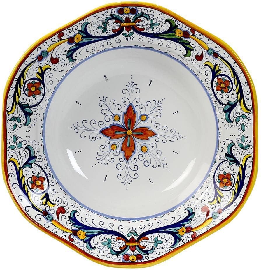 Ricco Deruta Hexagonal Salad Bowl Ceramic Hand-Painted in Regal Colors: Ricco Deruta Hexagonal Salad Bowl Ceramic Hand-Painted in Regal Colors Elevate your dining experience with this exquisite Italian Ceramic Salad Bowl, featuring a stunning hexagonal shape and vibrant c