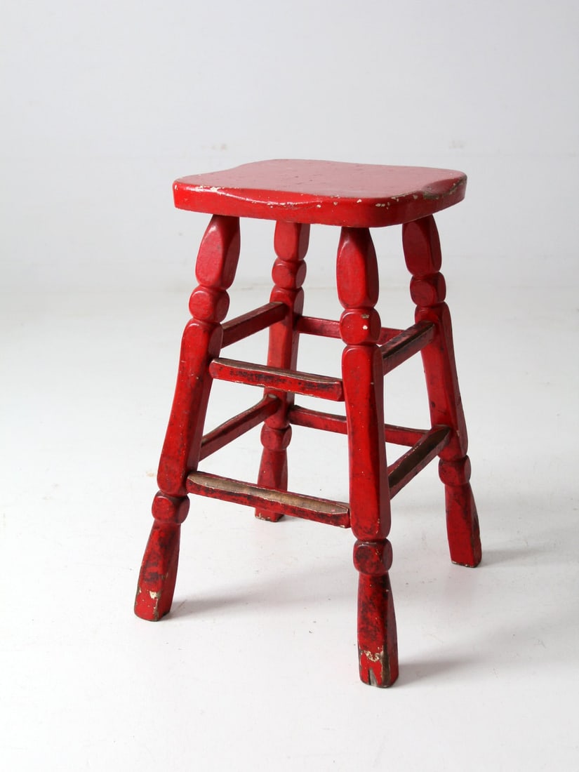 Vintage Monterey Style Red Wooden Stool 24in Height Charming Design (1 of 11)