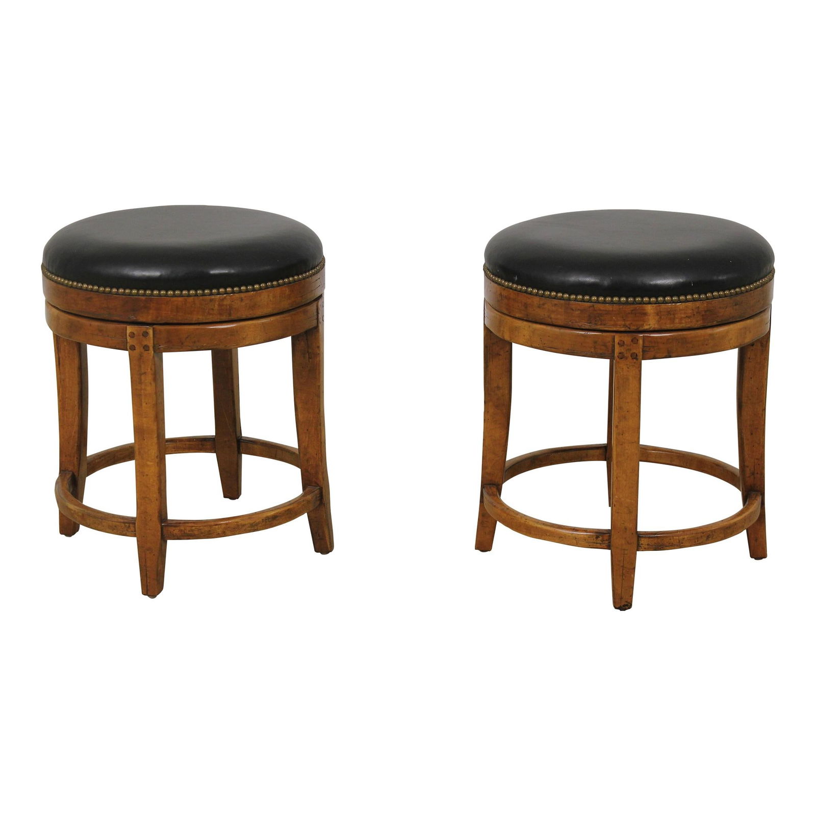 Guy Chaddock Rustic Leather Stools Pair Revolving Design Brown: Guy Chaddock Rustic Leather Stools Pair Revolving Design Brown Enhance your space with this stunning pair of Guy Chaddock revolving rustic leather stools, featuring a factory distressed design that ad